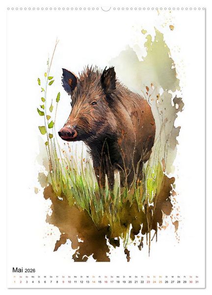 Produktbild: Waldtiere in Aquarell - Heimische Tierarten (Wandkalender 2026 DIN A2 hoch), CALVENDO Monatskalender