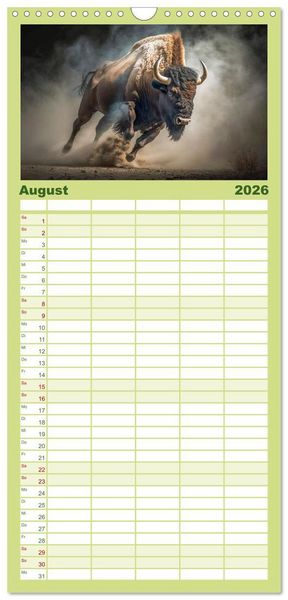 Produktbild: Familienplaner 2026 - Amerikanischer Bison mit 5 Spalten (Wandkalender, 21 x 45 cm) CALVENDO