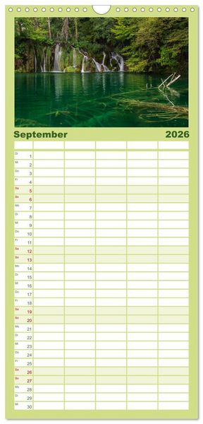 Produktbild: Familienplaner 2026 - Naturwunder Plitvicer Seen mit 5 Spalten (Wandkalender, 21 x 45 cm) CALVENDO