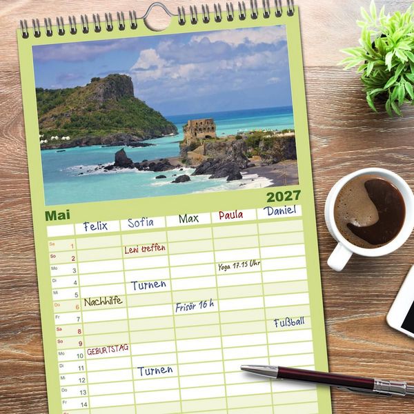 Produktbild: Familienplaner 2027 - Kalabrien mit 5 Spalten (Wandkalender, 21 x 45 cm) CALVENDO