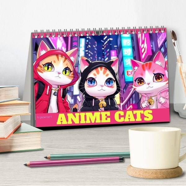 Produktbild: Anime Cats (Tischkalender 2026 DIN A5 quer), CALVENDO Monatskalender