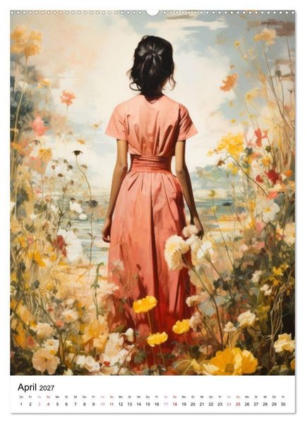 Produktbild: Zwischen Bl&uuml;ten und Tr&auml;umen - 12 kunstvolle Frauenportraits (Wandkalender 2027 DIN A2 hoch), CALVENDO Monatskalender