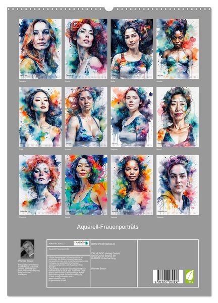 Produktbild: Aquarell-Frauenportr&auml;ts (hochwertiger Premium Wandkalender 2026 DIN A2 hoch), Kunstdruck in Hochglanz