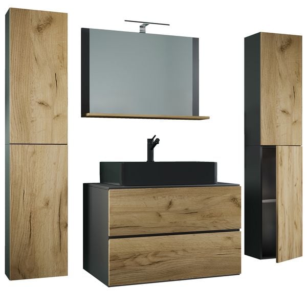 Produktbild: 5-tlg Waschtisch Badm&ouml;bel 80cm Lendas XL Schublade