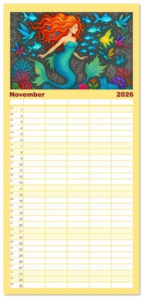Produktbild: Familienplaner 2026 - Fabelhafte Mystikwesen mit 5 Spalten (Wandkalender, 21 x 45 cm) CALVENDO