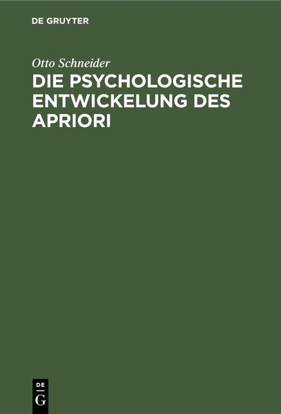 Produktbild: Die psychologische Entwickelung des Apriori