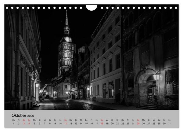 Produktbild: Hansestadt Stralsund bei Nacht (mit GPS-Koordinaten) (Wandkalender 2026 DIN A4 quer), CALVENDO Monatskalender