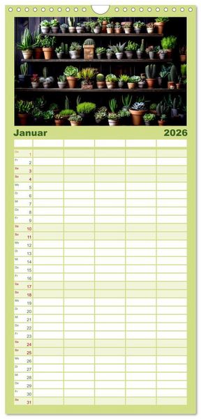 Produktbild: Familienplaner 2026 - Kaktuszauberland mit 5 Spalten (Wandkalender, 21 x 45 cm) CALVENDO