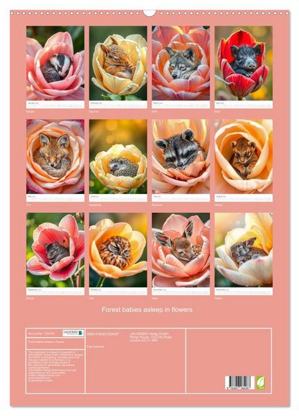 Produktbild: Forest babies asleep in flowers (Wall Calendar 2026 DIN A2 portrait), CALVENDO 12 Month Wall Calendar