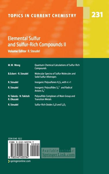 Produktbild: Elemental Sulfur and Sulfur-Rich Compounds II
