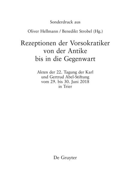 Produktbild: Rezeptionen der Vorsokratiker von der Antike bis in die Gegenwart
