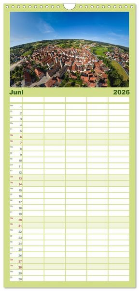 Produktbild: Familienplaner 2026 - Meine Heimat von oben ... Luftaufnahmen vom Fr&auml;nkischen Seenland mit 5 Spalten (Wandkalender, 21 x 45 cm) CALVENDO