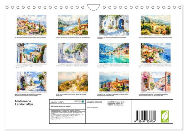 Produktbild: Mediterrane Landschaften (Wandkalender 2026 DIN A4 quer), CALVENDO Monatskalender