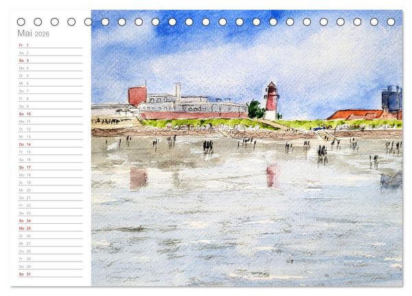 Produktbild: B&uuml;sum Aquarelle - Liebevolle Impressionen des beliebten Nordseebads (Tischkalender 2026 DIN A5 quer), CALVENDO Monatskalender