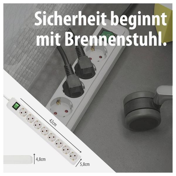 Produktbild: Brennenstuhl 1159320018 Steckdosenleiste mit Schalter 8fach Wei&szlig; Schutzkontakt 1St.