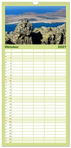 Produktbild: Familienplaner 2027 - Vulkaninsel Lanzarote mit 5 Spalten (Wandkalender, 21 x 45 cm) CALVENDO