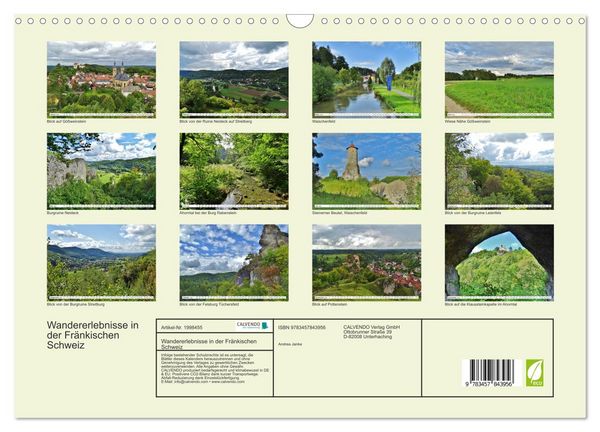 Produktbild: Wandererlebnisse in der Fr&auml;nkischen Schweiz (Wandkalender 2026 DIN A3 quer), CALVENDO Monatskalender