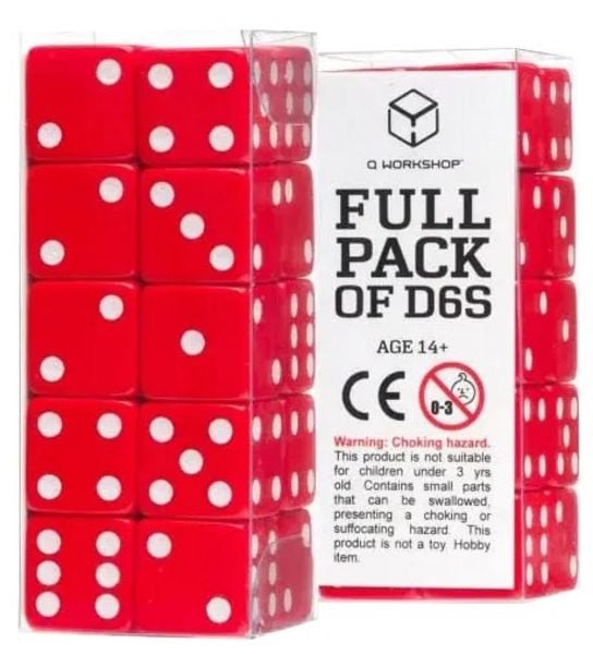 Q-Workshop QWO98475 - Full Pack of D6: Red&White, Würfel (16mm), 20-teilig