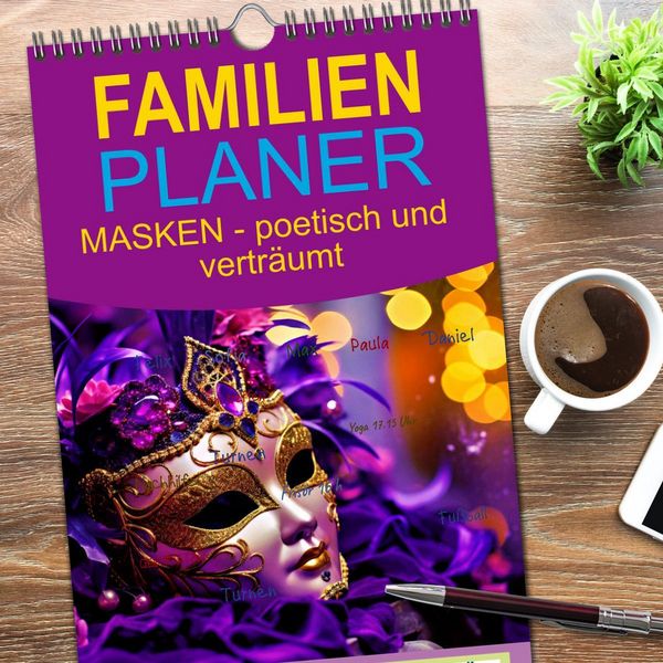 Produktbild: Familienplaner 2026 - MASKEN - poetisch und vertr&auml;umt mit 5 Spalten (Wandkalender, 21 x 45 cm) CALVENDO