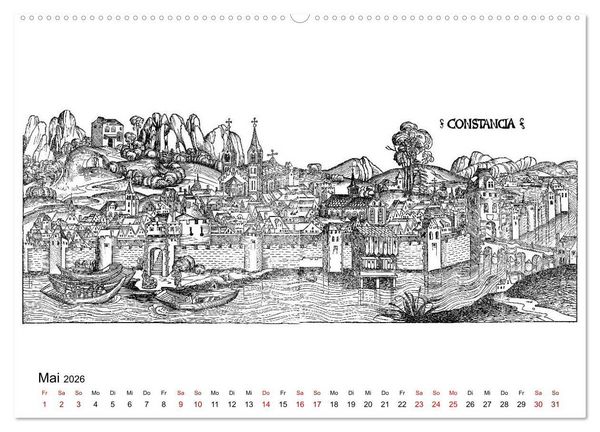 Produktbild: Schedelsche Weltchronik Deutsche St&auml;dte 1493 (Wandkalender 2026 DIN A2 quer), CALVENDO Monatskalender