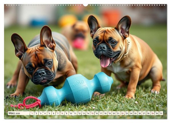 Produktbild: Frenchies in Spiellaune (hochwertiger Premium Wandkalender 2026 DIN A2 quer), Kunstdruck in Hochglanz