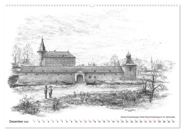 Produktbild: ZeitZeichnen: Burgen und Befestigungen in der Aachener Region (hochwertiger Premium Wandkalender 2026 DIN A2 quer), Kunstdruck in Hochglanz
