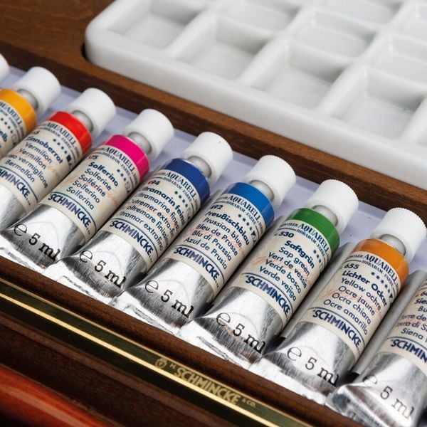 Produktbild: Schmincke HORADAM&reg; Aquarell Holzkasten, 12 x 5 ml + Zubeh&ouml;r Retro II
