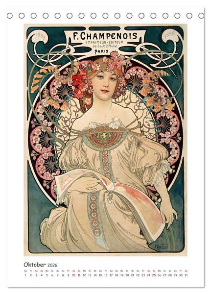 Produktbild: Alfons Mucha - Eine Hommage in zw&ouml;lf Monaten (Tischkalender 2026 DIN A5 hoch), CALVENDO Monatskalender