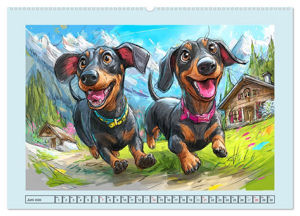 Produktbild: Dackel Fun. Zauberhafte Hunde Cartoons f&uuml;rs Herz (hochwertiger Premium Wandkalender 2026 DIN A2 quer), Kunstdruck in Hochglanz