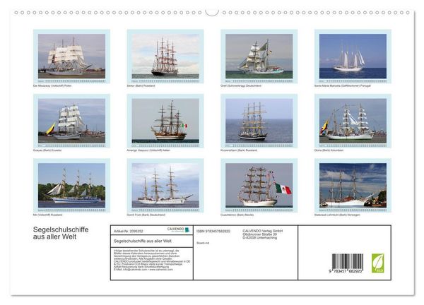 Produktbild: Segelschulschiffe aus aller Welt (hochwertiger Premium Wandkalender 2026 DIN A2 quer), Kunstdruck in Hochglanz