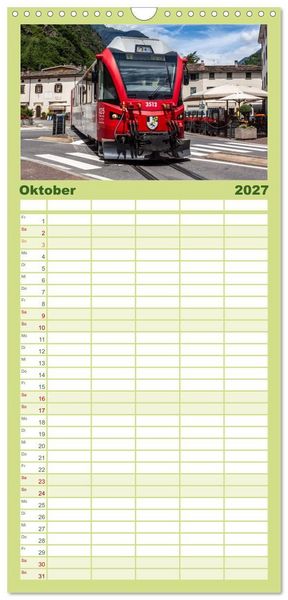Produktbild: Familienplaner 2027 - Die Rh&auml;tische Bahn - Ein Kurztrip in die Schweiz mit 5 Spalten (Wandkalender, 21 x 45 cm) CALVENDO