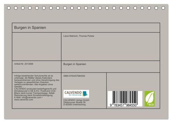 Produktbild: Burgen in Spanien (Tischkalender 2026 DIN A5 quer), CALVENDO Monatskalender