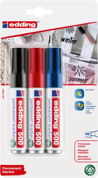 Produktbild: edding Permanentmarker 500 2-7mm 3 St&uuml;ck Blister