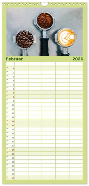 Produktbild: Familienplaner 2026 - Kaffeekunst - Purer Genuss mit 5 Spalten (Wandkalender, 21 x 45 cm) CALVENDO