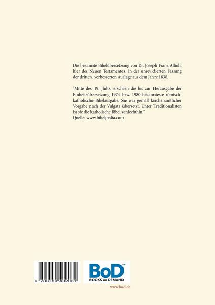 Produktbild: Das Neue Testament. Aus der Vulgata mit Bezug auf den Grundtext neu &uuml;bersetzt, von Dr. Joseph Franz Allioli.