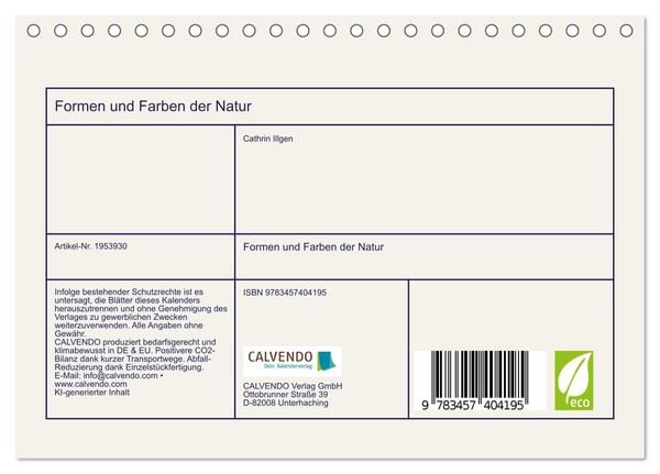 Produktbild: Formen und Farben der Natur (Tischkalender 2026 DIN A5 quer), CALVENDO Monatskalender
