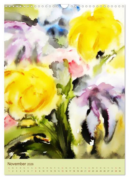 Produktbild: Blumenaquarelle (Wandkalender 2026 DIN A3 hoch), CALVENDO Monatskalender