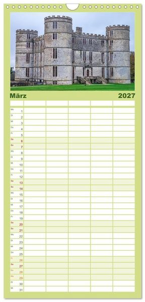 Produktbild: Familienplaner 2027 - Burgen und Schl&ouml;sser in England mit 5 Spalten (Wandkalender, 21 x 45 cm) CALVENDO