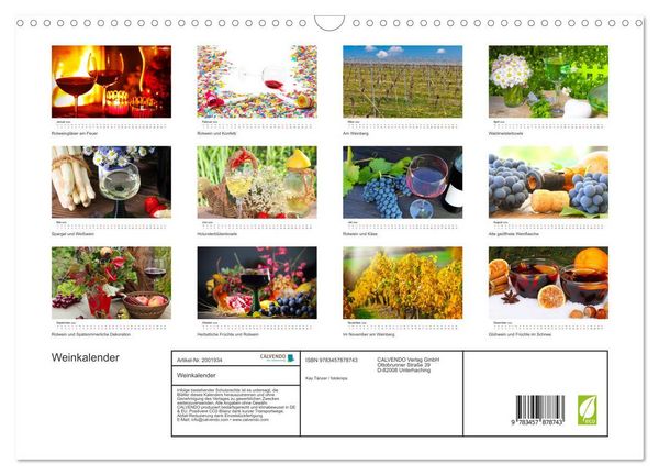 Produktbild: Weinkalender (Wandkalender 2026 DIN A3 quer), CALVENDO Monatskalender
