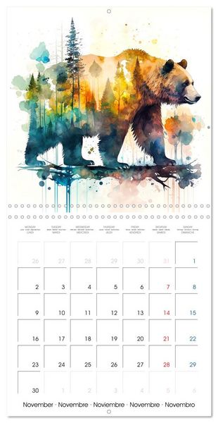 Produktbild: Animaux de la for&ecirc;t &agrave; l'aquarelle (Calendrier mural carr&eacute; 2026 30x30 cm) Calendrier double avec une page pour vos prises de notes