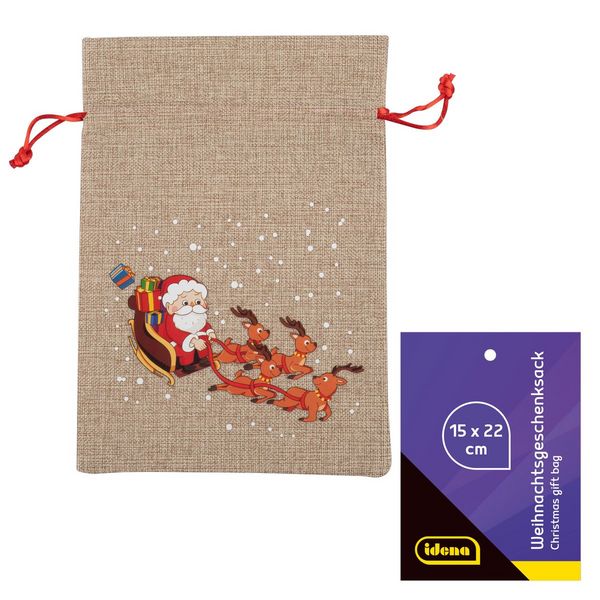 Produktbild: Idena Weihnachtsgeschenksack Weihnachtsmann Schlitten 15x22cm