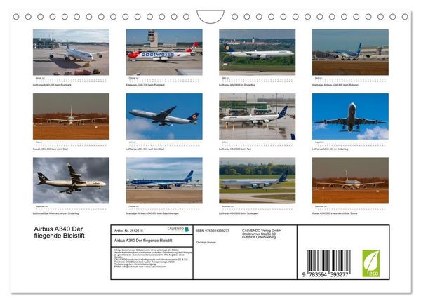 Produktbild: Airbus A340 Der fliegende Bleistift (Wandkalender 2027 DIN A4 quer), CALVENDO Monatskalender