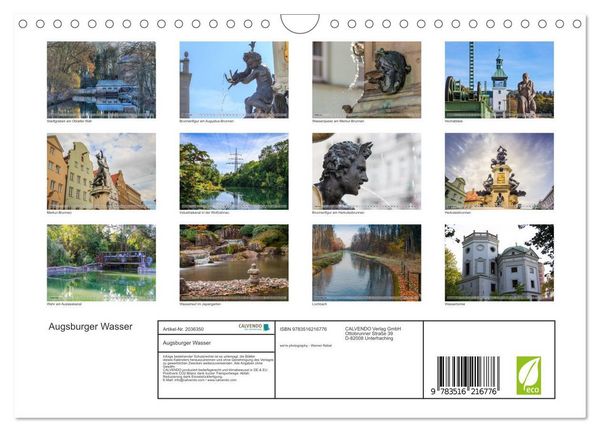 Produktbild: Augsburger Wasser (Wandkalender 2026 DIN A4 quer), CALVENDO Monatskalender