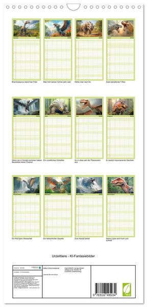 Produktbild: Familienplaner 2026 - Urzeittiere - KI-Fantasiebilder mit 5 Spalten (Wandkalender, 21 x 45 cm) CALVENDO