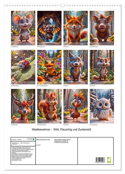 Produktbild: Waldbewohner - Wild, Flauschig und Zuckers&uuml;&szlig; (Wandkalender 2026 DIN A2 hoch), CALVENDO Monatskalender