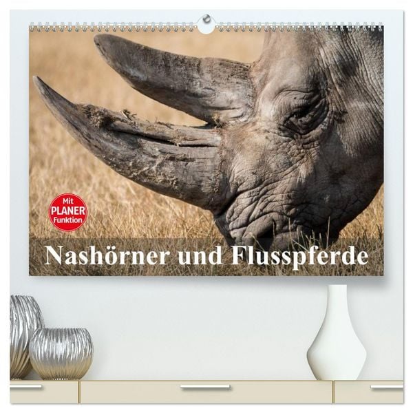Nashörner und Flusspferde (hochwertiger Premium Wandkalender 2026 DIN A2 quer), Kunstdruck in Hochglanz