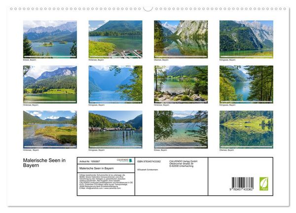 Produktbild: Malerische Seen in Bayern (hochwertiger Premium Wandkalender 2026 DIN A2 quer), Kunstdruck in Hochglanz