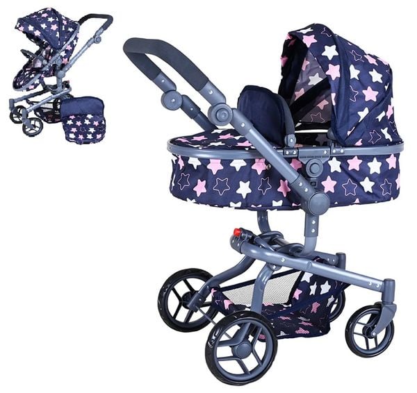 Produktbild: Knorrtoys 90943 - Kombi-Puppenwagen Boonk Star Blue Pink, mit Zubeh&ouml;r, umbaubar, Schieberh&ouml;he: 45-82cm