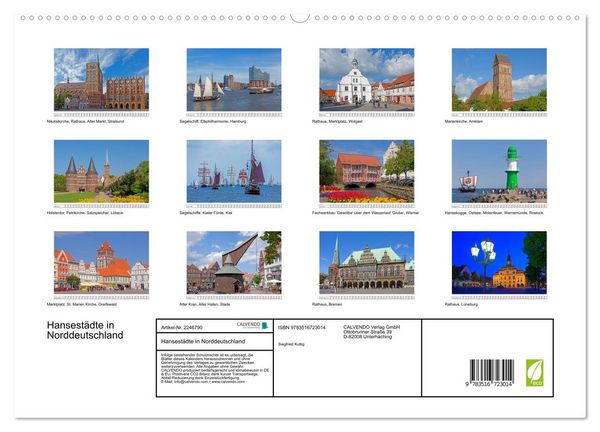 Produktbild: Hansest&auml;dte in Norddeutschland (hochwertiger Premium Wandkalender 2026 DIN A2 quer), Kunstdruck in Hochglanz