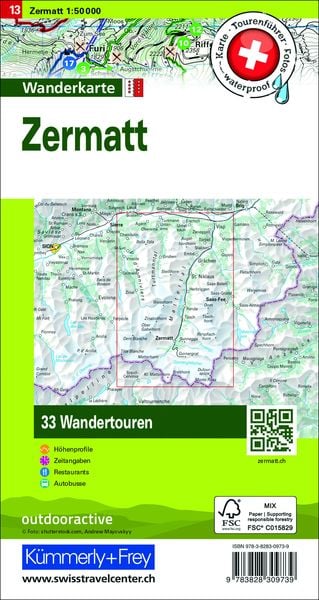 Kümmerly+Frey Wandertourenkarte 13 Zermatt 1:50.000
